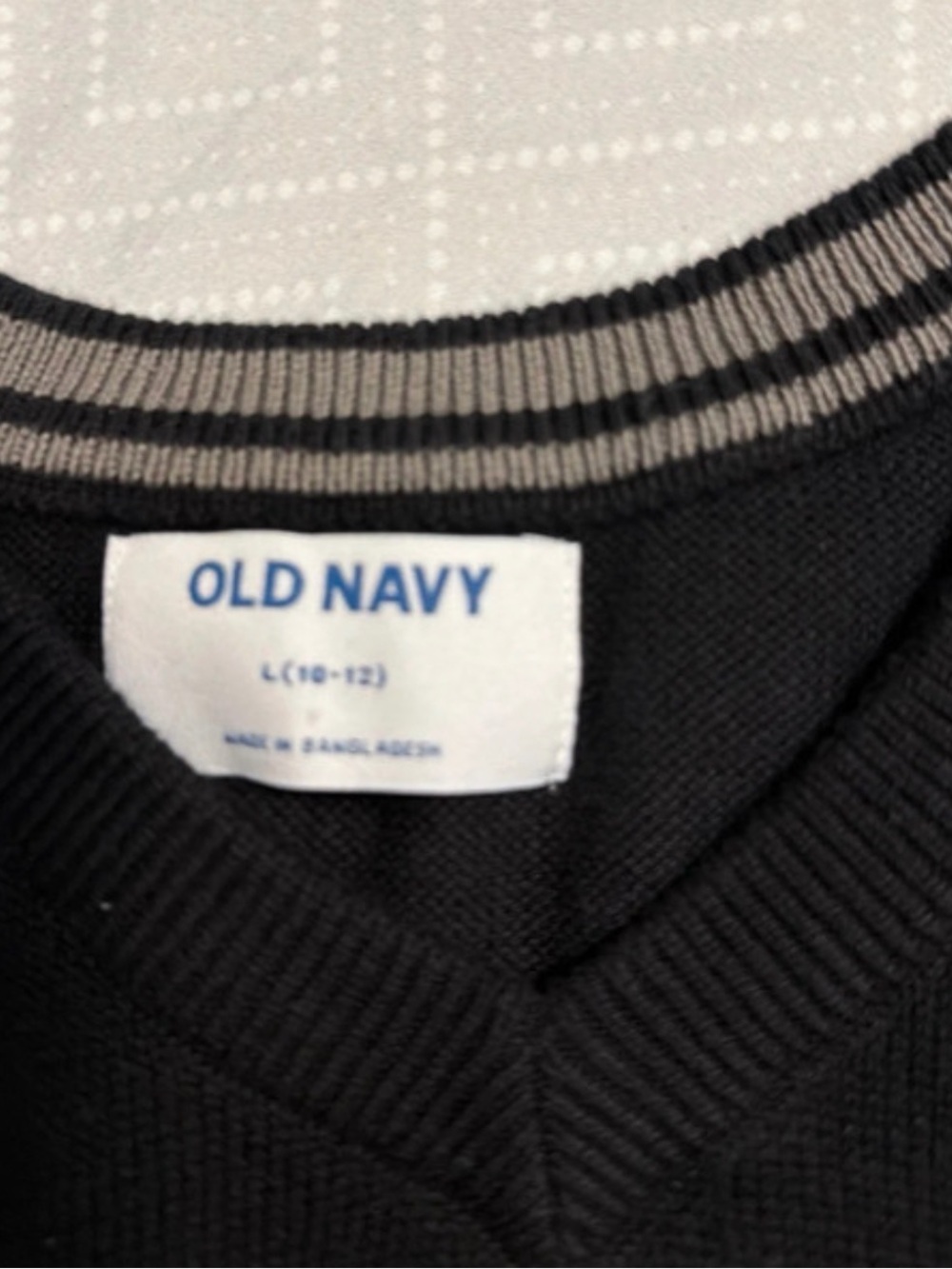 Old Navy Men’s Black V-Neck Sweater with Gray-Trim Collar